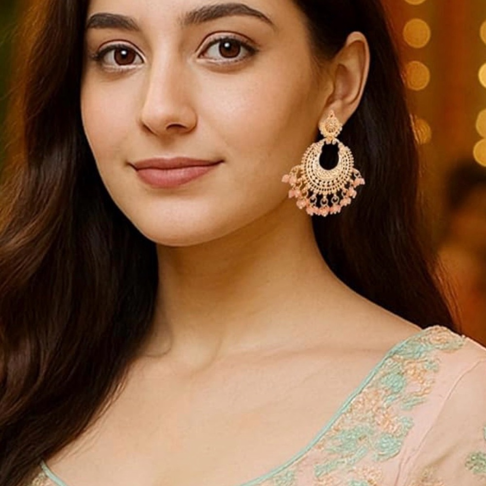 Bollywood Inspired Touchstone Statement Gold Plated Chandelier Earrings - Picture 4 of 6